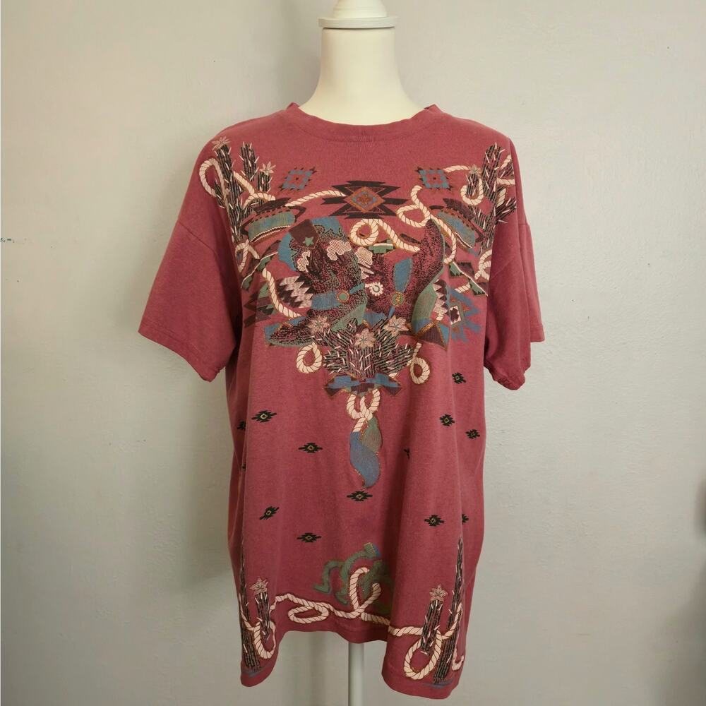 Vintage Western Graphic T-Shirt One Size Fits All 90s Y2k Embellished Cowgirl